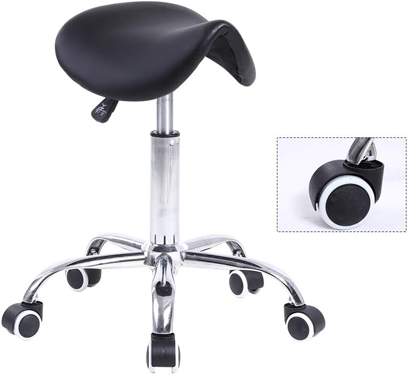 KKTONER Rolling Saddle Stool PU Leather Swivel Adjustable Rolling Stool with Wheels Salon Chair Black : Beauty & Personal Care