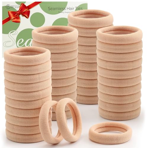 Bessrung 100 Pcs Thick Seamless Tan Hair Ties Ponytail Holders Hair Accessories No Damage for Thick Hair Suitable for Everyday Use(Light Blonde Colors)