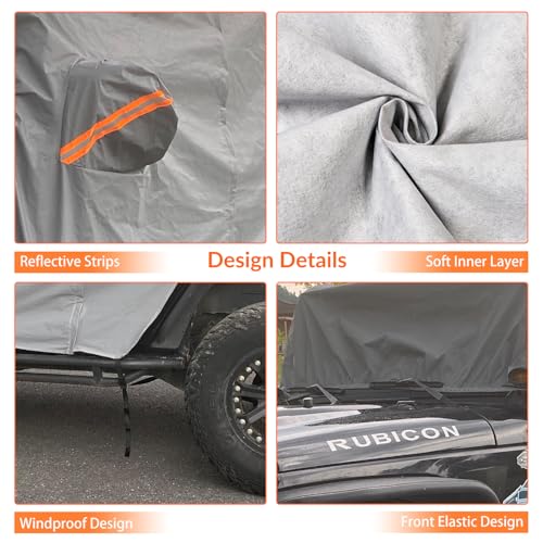 Image of Waterproof Cab Cover for Jeep Wrangler JK JL 2 Door | Zipper access, windproof design, soft cotton lining, all-weather protection against rain, snow, UV rays and dust