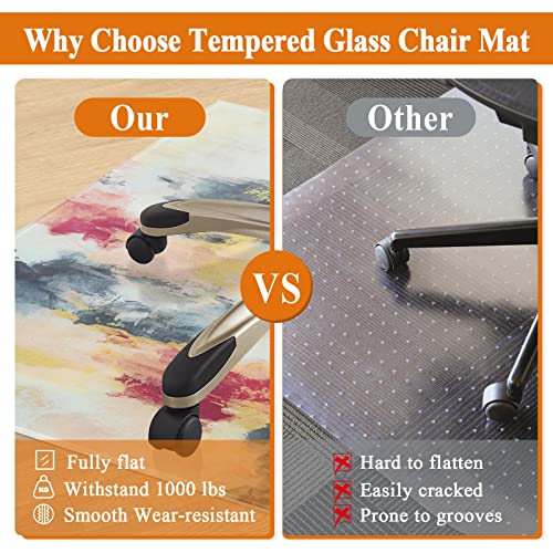 Neutype Glass Chair Mat For Carpet 36" X 36" X 1/4" Tempered Glass Office Chair Mat For Carpet Floors Desk Chair Mat Carpet - Effortless Rolling Best For Your Home Or Office Floor - Abstract Art #TOP1