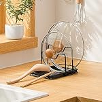Pot Lid Holder, 2 Layers Pot Lids Organizer Multifunctional Lid and Spoon Rest Rack with Drip Tray for Lids, Spatulas, Spoons, Cutting Boards - Image 2