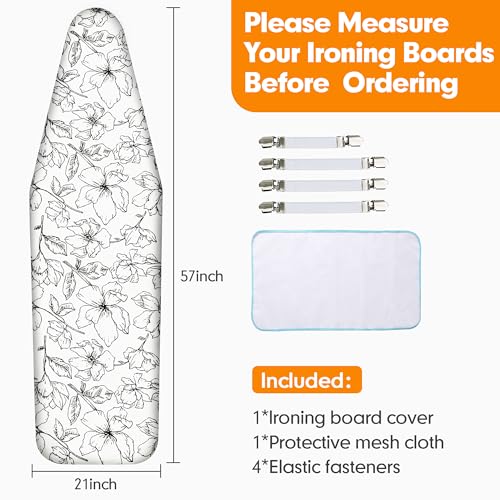 Ironing Board Cover and Pad, 21x57 Extra Large Thick Iron Padding, Scorch & Stain Resistant Ironing board cover, Heavy Duty Iron Board Padded with Adjustable Fasteners Elastic Edge, Floral White by Dalykate - Image 6