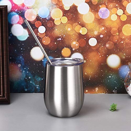 4 Pack 12Oz Stemless Wine Tumbler Wine Glasses Set Of 4 Stainless Steel Cups With Lid And Straw For Women Men Family Daily Use #TOP4