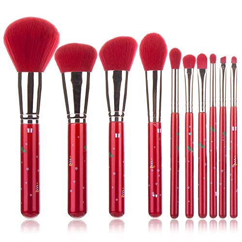 Makeup Brushes Set Christmas Theme, 10 Peices Xmas Green Foundation Face Powder Blush Blending Lip Brushes Cosmetic Makeup Tool Kit