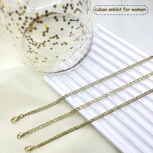 Image of Silver Ankle Bracelets for Women Waterproof Stainless Steel Anklet Adjustable Layered Cuban Silver Anklets Set Summer Beach Foot Jewelry Gift