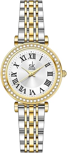 SHENGKE SK Fashion - Reloj con detalles de cristal para mujer con números romanos, reloj con esfera de fácil lectura.