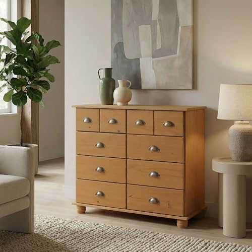 IDIMEX Commode Chambre Colmar L 92 cm 8 tiroirs en Bois Massif Brun chiffonnier apothicaire Rangement avec poignées en métal