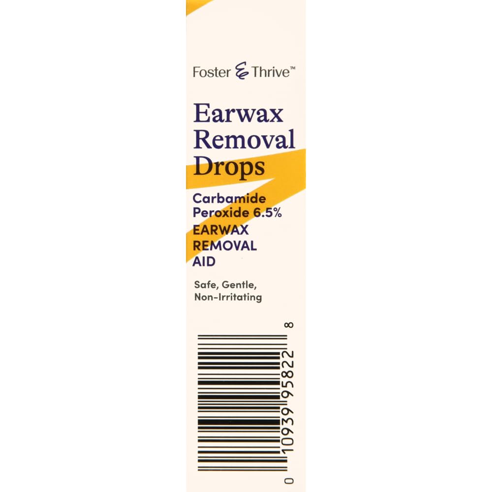 Foster & Thrive Gotas de eliminación de cerumen, suaviza y afloja el exceso de cera, seguro, suave y no irritante, peróxido de carbamida 6.5%, 0.5 onzas