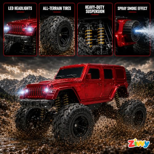 Image of Big Red Remote Control Car Toy | Thar Roxx | Smoke and LED Light | Monster Truck Remote Control 4x4 | Rechargeable Car | 2.4G Remote Control | High Speed | 100m Range | Birthday Gift for Kids