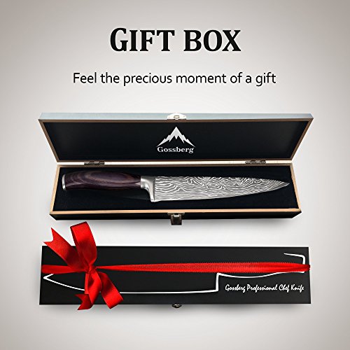 Chef Knife - 8 inch Ultra-Sharp German Carbon Stainless Steel Blade With Wooden Handle in Wooden Gift Box - Japanese Knife - Carving Knife – Slicing - Chopping Knife - Chefs Knife