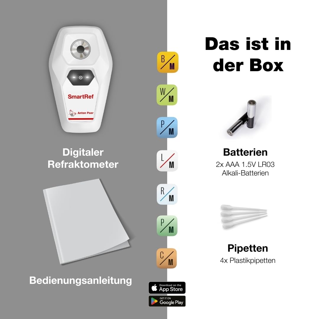SmartRef AntonPaar - Digitales Refraktometer - Extrakt der Bierwürze, Zuckergehalt in Früchten, Salinität in Aquarien, Wasser in Honig, Kaffee TDS - Brix, Plato, SG, Babo, Baumé, Oechsle, KMW, ppt