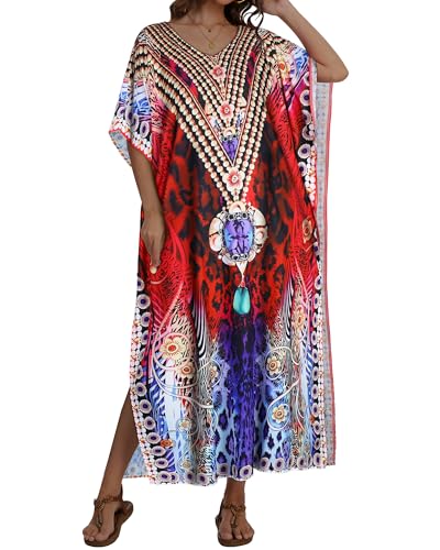 Image of Kaftan Dresses for Women V Neck Caftan Batwing Sleeve Swimsuit Cover Up
