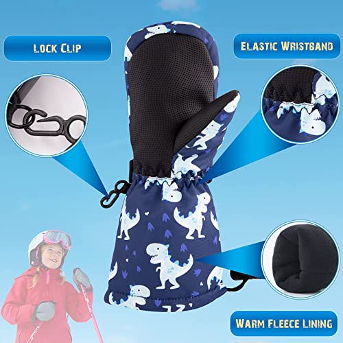 Bavst Winter Kids Waterproof Gloves For Boys Girls Snow Ski Toddler Baby Mittens Outdoor For Infant Teens 1-5T (N-Navy Dinosaur, L(4-6T)) #TOP3