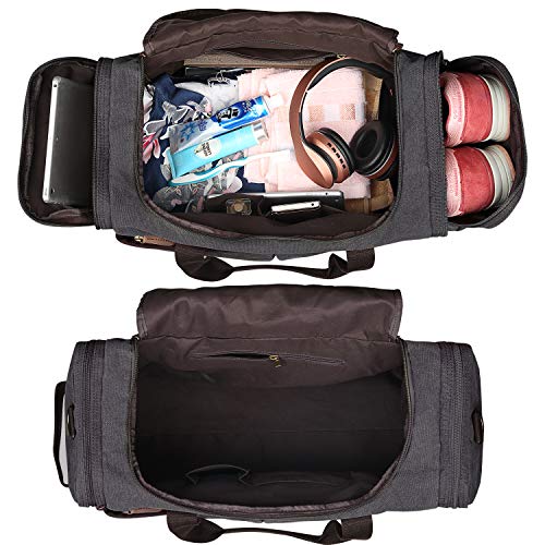 S-ZONE Canvas Duffel Bag Travel Weekend Overnight Bag with Shoes Compartment for Men