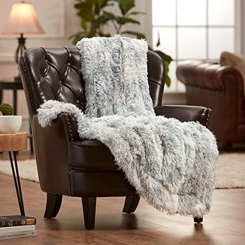Chanasya Super Soft Fuzzy Shaggy Faux Fur Throw Blanket - Chic Design Snuggly Plush Lightweight with Fluffy Reversible Sherpa for Couch Living Room Bedroom and Home Décor (50x65 Inches) Gray