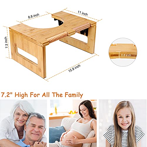 Bamboo 7-Inch Height Toilet Stool, Foldable And No-Slip Toilet Potty Stool With Foot Massager For The Bathroom, Portable Toilet Squatting Stool For Adults And Kids #TOP2