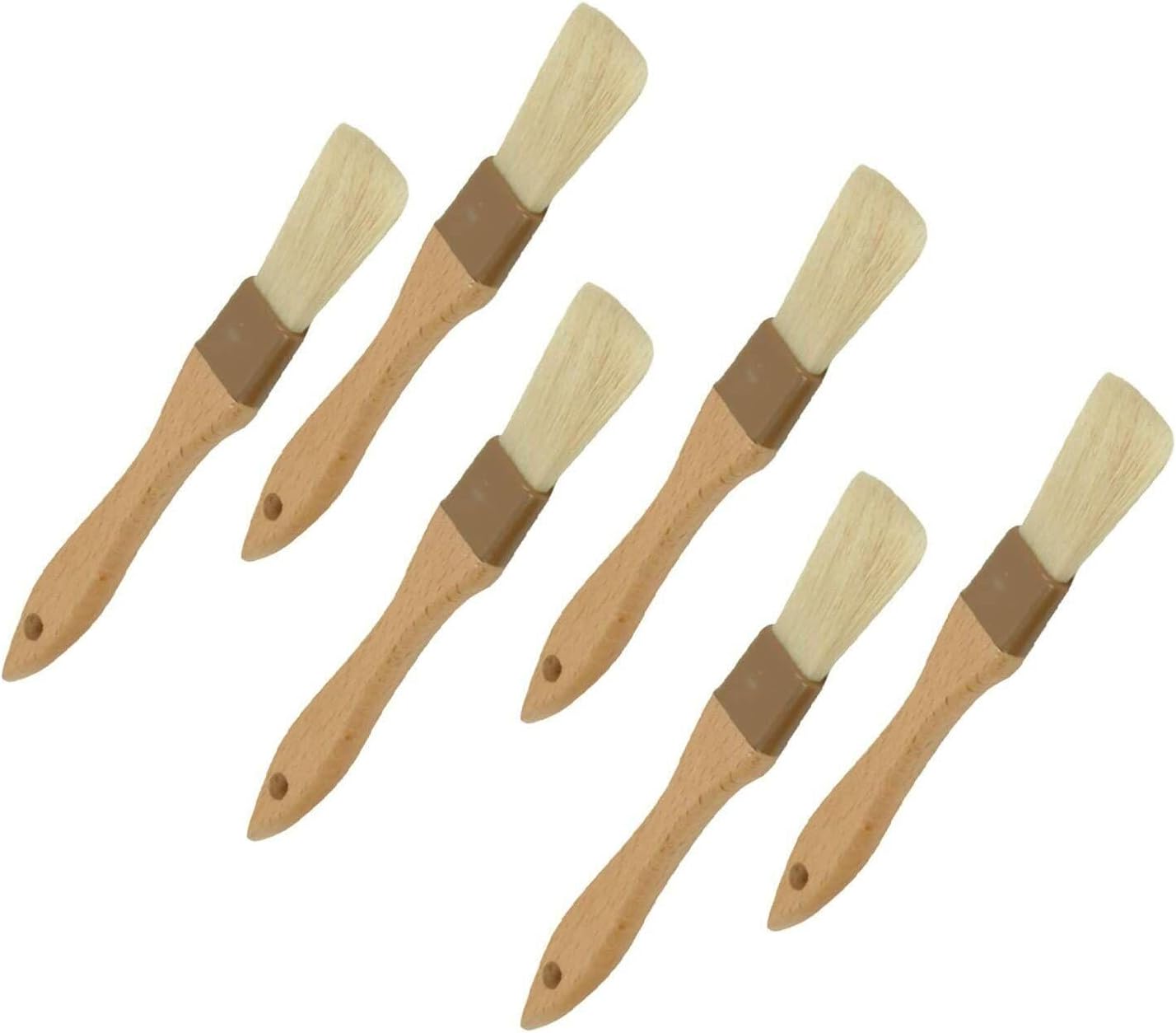For Wooden Brushes for Baking, Boar Bristles 1Inch and 1 12 Inch, Bakeware (6 PC)