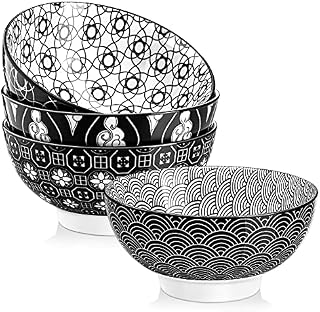 Vancasso Haruka 4-częściowy zestaw miseczek na musli z porcelany, średnica 15,2 cm na owoce, makaron itd.