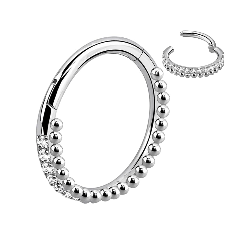 Titanium G23 Hinged Segment Ring Earring – High Polish 16g for Ear, Helix, Tragus, Nose – Hypoallergenic Clicker Hoop with Beaded & Crystal, Seamless Closure, 8mm & 10mm Dia (Selling as 1 Piece)-image-29