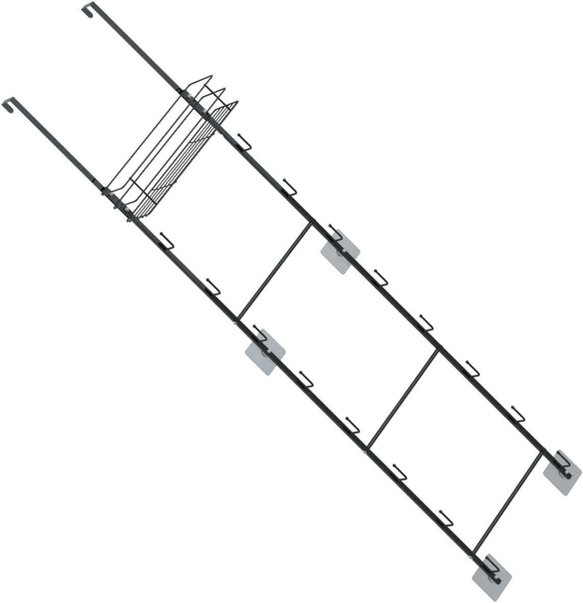 Metal Over The Door Handbag Storage with 16 Holders and Transport Basket for Purses Scarves Belts Hats Perfect for Bedroom Closet Entryway