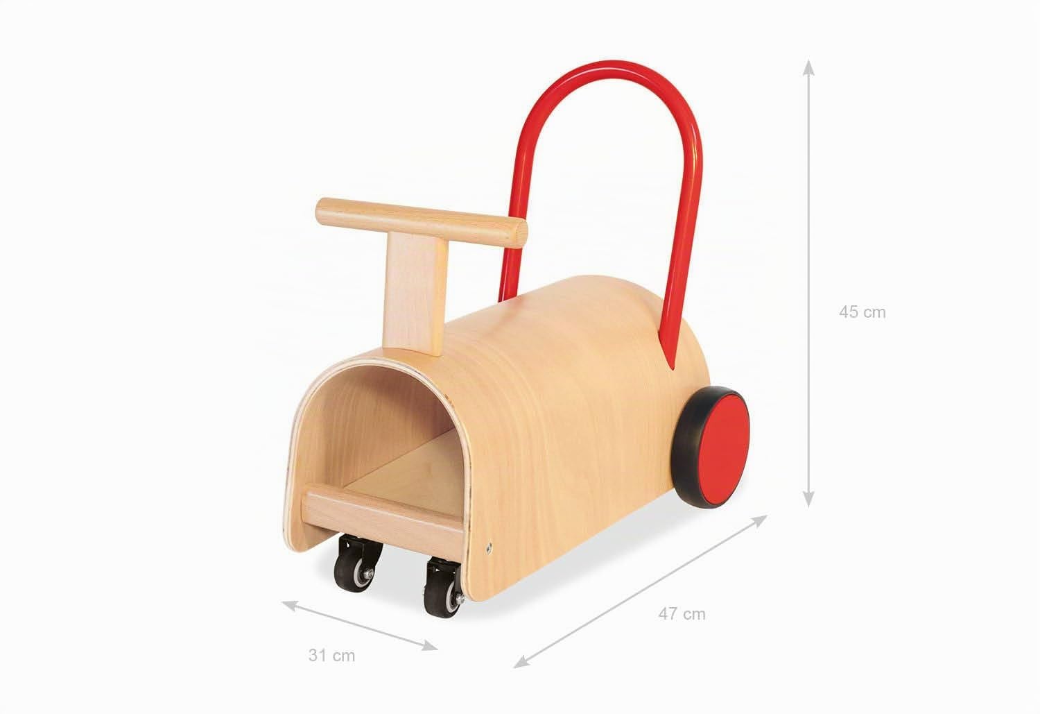 PINOLINO Enzo Kinder Lauflernwagen und Rutschauto, Holz, Natur/Rot, für Kleinkinder ab 1 Jahr