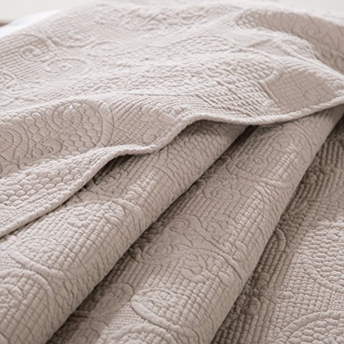 Dada Bedding Neutral Tan Elegant Bedspread Set - 100% Cotton Fabric Floral Sand Dollar Quilted Coverlet - Textured Taupe Pinkish Beige Brown - King - 3-Pieces #TOP2