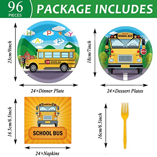 Image of gisgfim 96 Pcs School Bus Party Plates and Napkins Party Supplies Back to School Birthday Party Tableware Set School Bus Decorations Favors for Birthday Baby Shower for 24 Guests