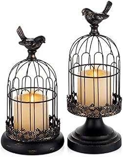 Romadedi Decorative Candle Holders for Pillar Candles - Set of 2 Cage Lanterns for Candlestick Holder Gothic Vintage Home Decoration Table Centerpiece Mantel Decor, 26 cm /31 cm, Distressed Black