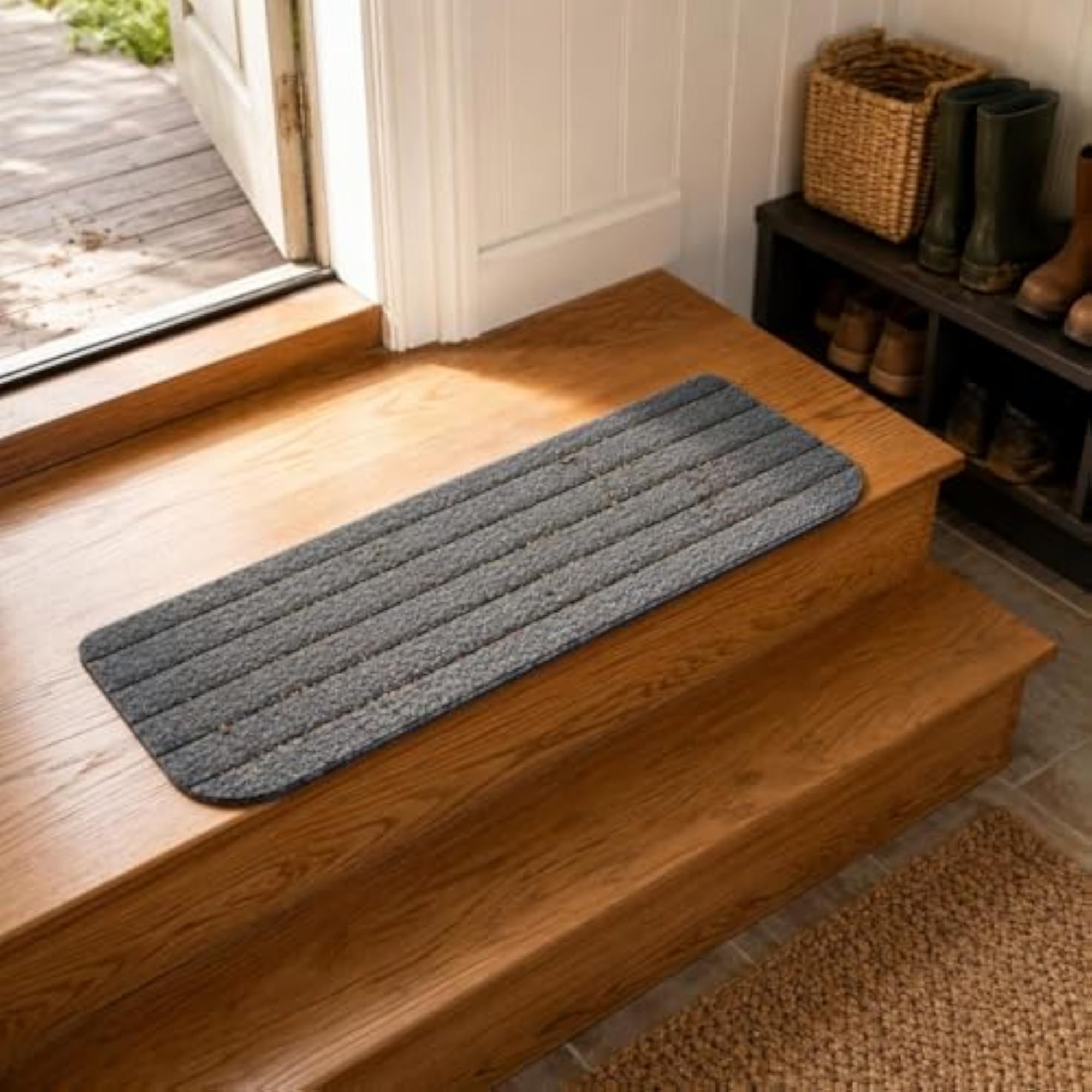 Striped Hook and Loop Stair Step Mat, Blue-Gray, 3-Pack