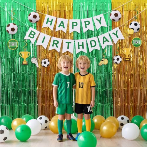 Image of TONIFUL 2Pcs Gold and Green Metallic Tinsel Foil Fringe Curtains Streamers | 3.3ftx6.6ft Photo Booth Backdrop Door Streamer for St Patrick's Day Christmas New Year Forest Theme Birthday Wedding Party