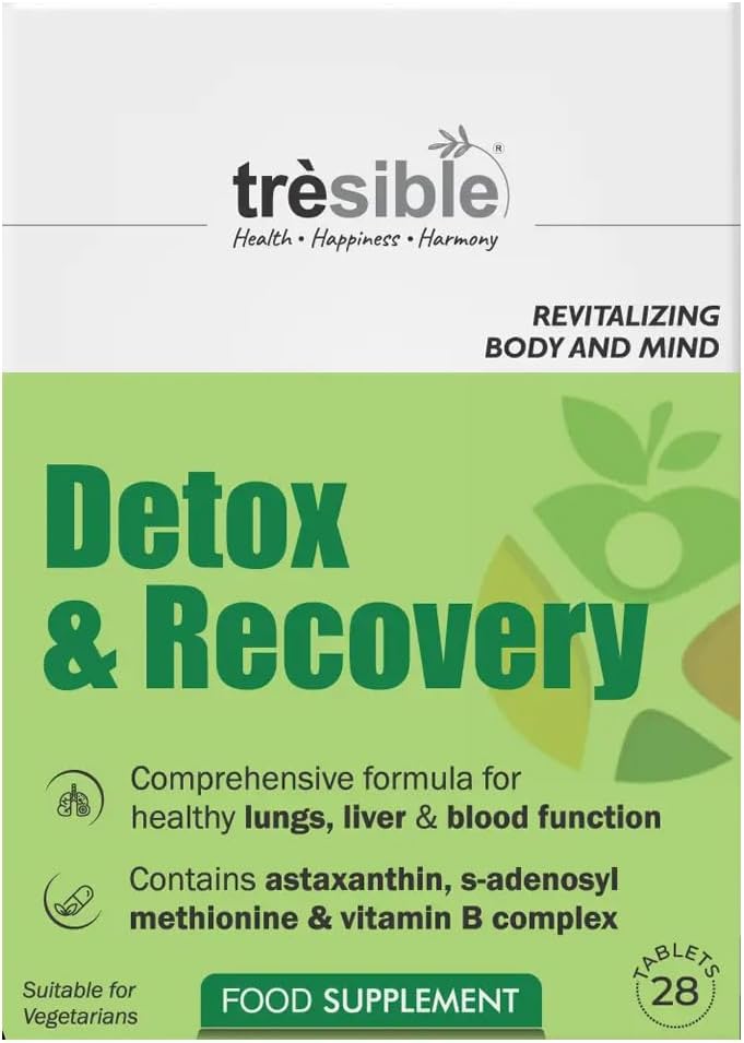 Trèsible detox-supplement met hoge sterkte | lever, longen, bloed | Detox & Recovery 28 tabletten | Mariadistelextract, astaxanthine, taurine | Vegetarisch, glutenvrij, halal | Geen synthetische