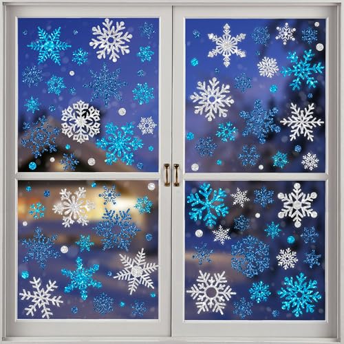 9 Sheets Glitter Snowflake Window Clings Christmas...