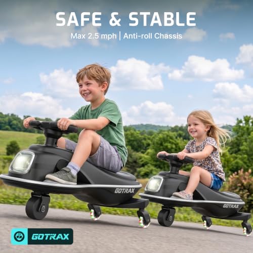 Image of Gotrax Electric Wiggle Car for Kids 3-8, 12V Battery for 120Min w /Bluetooth | Safe Lead-acid Battery, Quiet & Powerful Brushless Motor,Music Speaker,Battery Display, Max 132lbs Load,Gift for Girls,Black