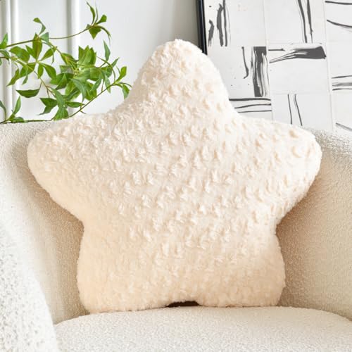 Image of ZCNYCLAM Star Pillow, 19.7" Star Shaped Plush Pillow for Couch Bed Sofa, Cute Decorative Throw Pillows with Soft Faux Fur Room Decor for Bedroom Living Room (Beige)