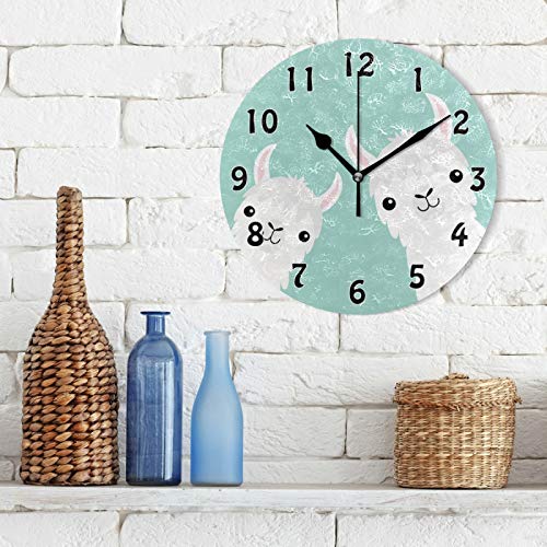 Hmzxz 9.5 Inch Wall Clock Cute Llama Alpaca Animal Silent Non Ticking Round Clock For Home Living Room Kitchen Office School Decor #TOP2