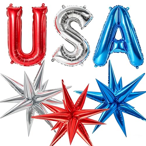 4th of July Foil Balloons Set Patriotic Red White Blue Star Balloons Independence Day Decorations USA Party Supplies Veterans Day Decor Mylar Balloons for Outdoor Indoor Party Memorial Day