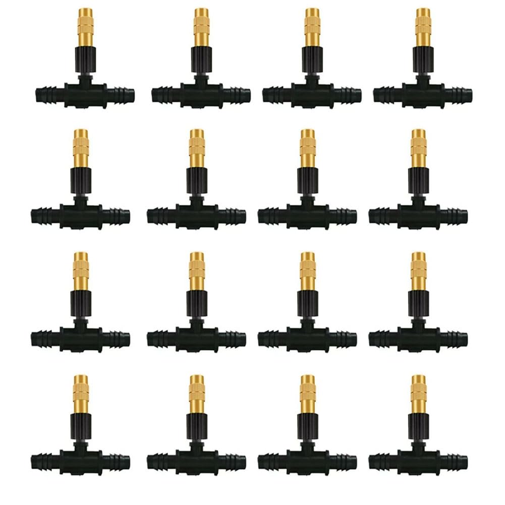 HVMBEUGOS Adjustable Copper Atomizing Nozzles,Brass Spray Nozzle,Low Pressure atomizing Sprayer, Spray Nozzle for Outdoor Cooling Spray System 50pcs Brass Nozzle +8/11 tee
