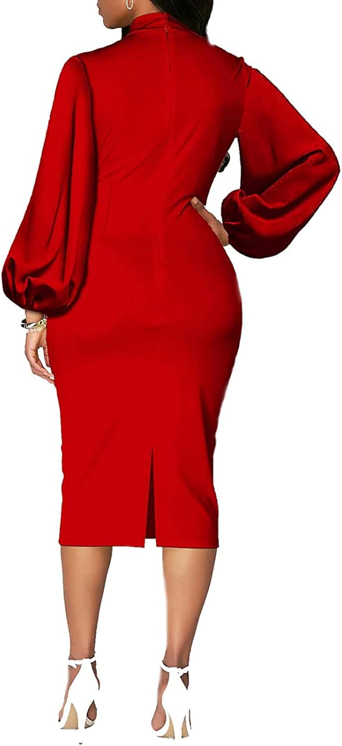 BestGirl Women's Bishop Sleeve Bodycon Dresses Work Casual Floral Print Pencil Midi Dresses - Image 2