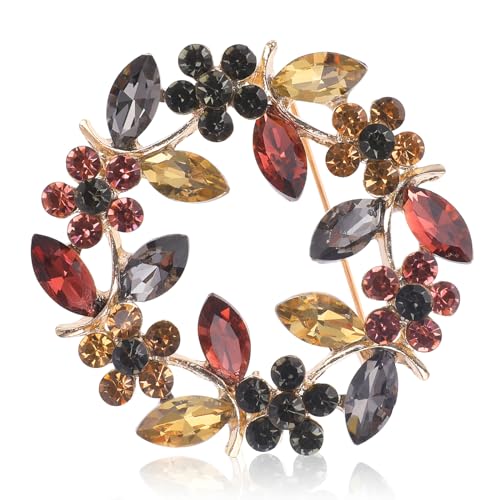 Broche de Cristal para Mujer Diseño de Guirnalda Marrón Broches de Diamantes de Imitación Elegante Broche para Mujer Abrigo Vestido Ropa Broche Hecho a Mano con Flor de Rosa Insignia