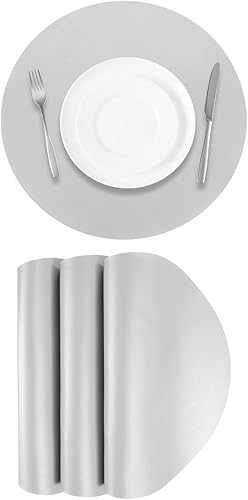 Miniatura 11 de Uxcell 4 manteles individuales de piel sintética para mesa de comedor, manteles redondos de piel sintética, resistentes al calor, impermeables, a