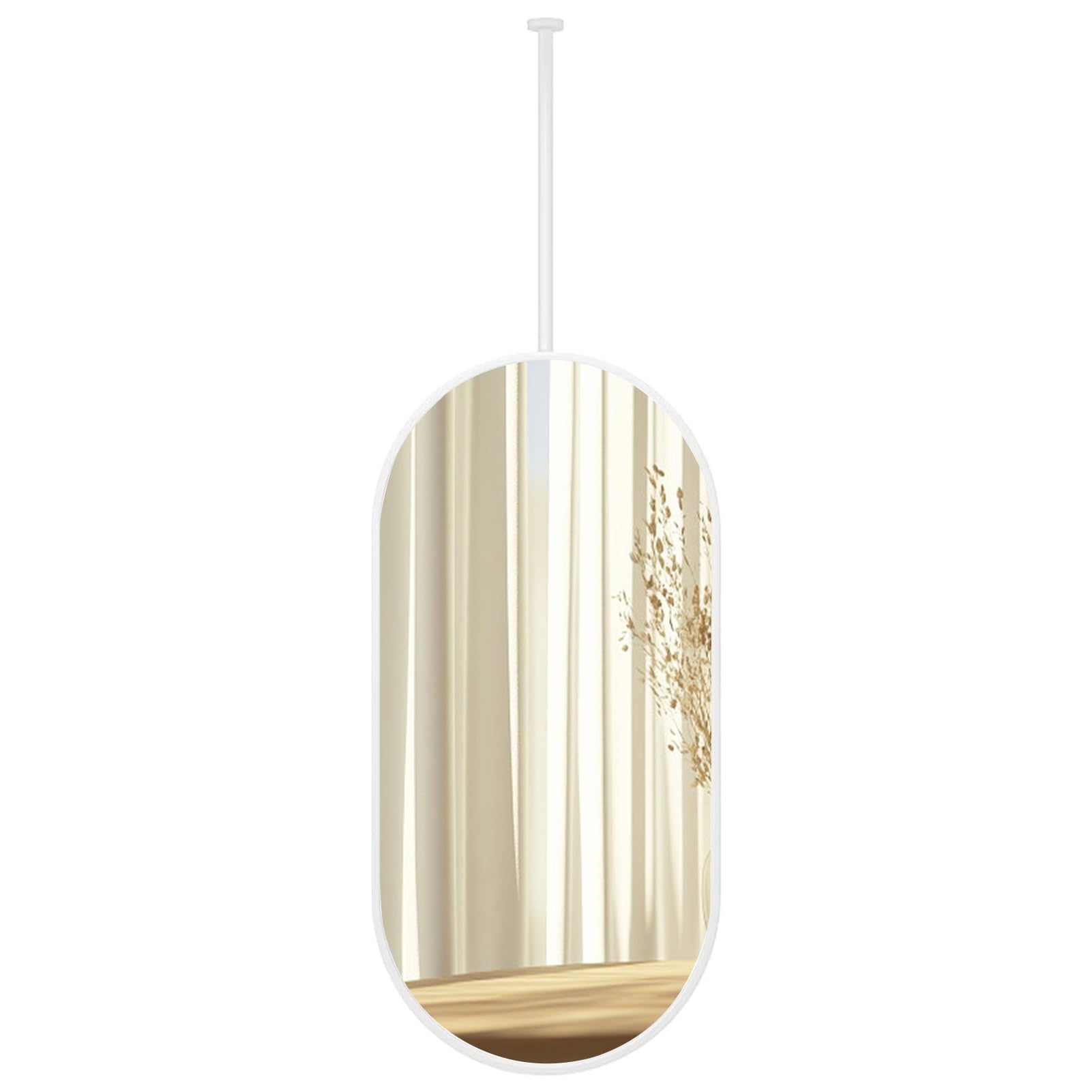FGXHHS Oval Ceiling Hanging Suspended w/White Metal Frame Ceil-Mounted Makeup Vanity Mirrors(40cmx70cm)