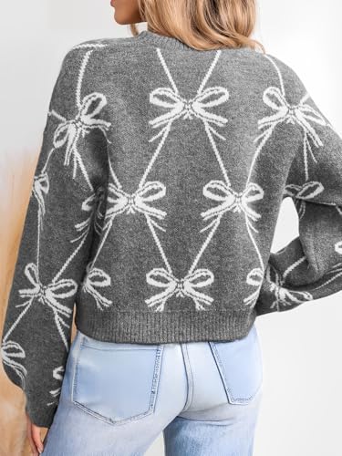 CUPSHE Womens Fall Sweaters Casual Bow Crew Neck Puff Long Sleeve Holiday Pullover Knitted Top Sweater2