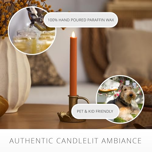 Image of Luminara Marmalade Taper, 1 inch x 9.5 inch Battery Operated Flameless Candle, Flickering White LED Light Flame, Timer Switch, Remote Ready Decor for Halloween Fall Indoor Candlestick Decoration, Real Wax