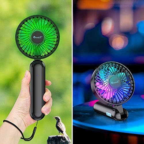 VersionTech Hand Held Fan with Color Light, 5 Speed Hand Fan,Portable Foldable USB Fan Table Fan with Rechargeable Battery Operated Electric Fan for Travel Office Room Household-Black