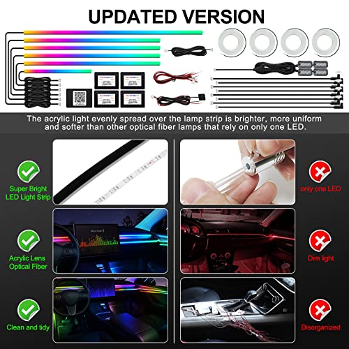 image for MAODANER Dreamcolor Acrylic Interior Car LED Strip Light with Wireless