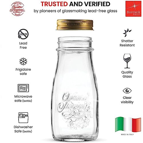 Bormioli Rocco Quattro Stagioni, Set Of 12, Glass Canning Mason Jars And Drinking Bottles, 13.5 Oz. With Gold Metal Airtight Lids, Made In Italy. #TOP3