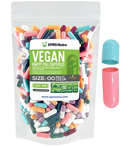 Image of XPRS Nutra Size 00 Empty Capsules - 500 Count Empty Vegan Capsules - Vegetarian Empty Pills - DIY Vegetable Capsule Filling- Veggie Pill Caps (Multi-Color)