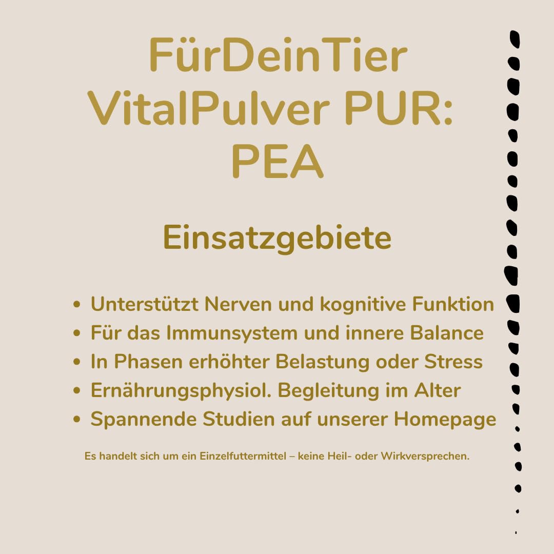 Für Dein Tier VitalPulver Pur | PEA (ultramikronisiert) (1 x 750 g) | 100% reines Palmitoylethanolamid | hergestellt für für Hunde, Katzen und Pferde | Hochwertiges Einzelfuttermittel