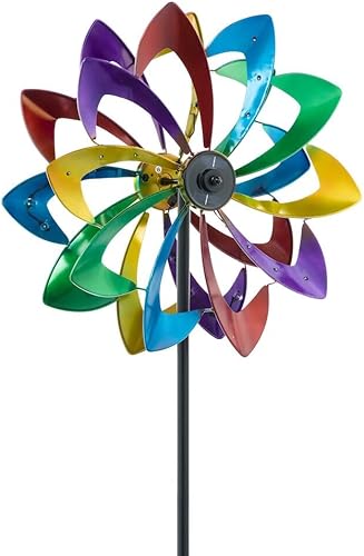 Evergreen - Molinillo de viento colorido de 75 pulgadas  Girador de metal recubierto de polvo resistente para exteriores  Flor cinética solar
