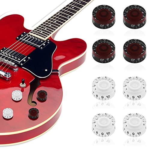 8 Stück Gitarrenknöpfe, DaKuan 2 Modelle Universal Bass Knob, Potentiometerknopf, Bass Knob, LP Electric Guitar Knob Cap, für E-Gitarre Lautstärkeregelung, Innendurchmesser 6 mm (Weiß und Schwarz Rot)